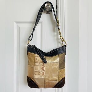Coach Vintage Hobo Y2K Shoulder Bag Gold Brown‎ Patchwork Suede Leather Purse